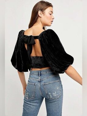 NWOT Free People Marie Velvet Open Back Top- Black $98 MSRP